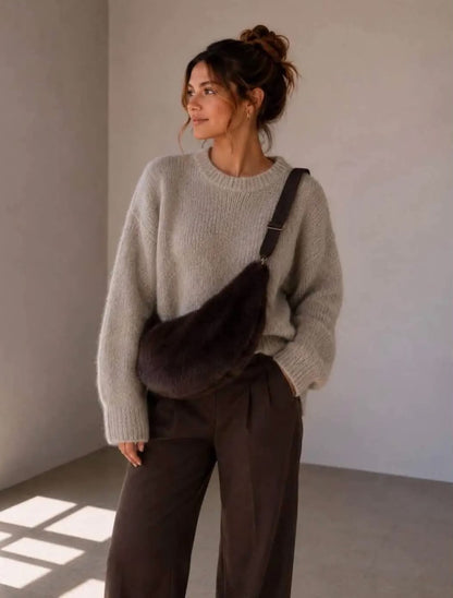 Fluffy half moon bag | grote zachte schoudertas (verschillende kleurtjes)