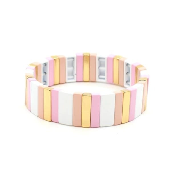 Le marché sucré: Armband mozaïek – Nude-wit-roze-goud 01