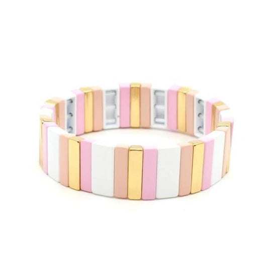Le marché sucré: Armband mozaïek – Nude-wit-roze-goud 01