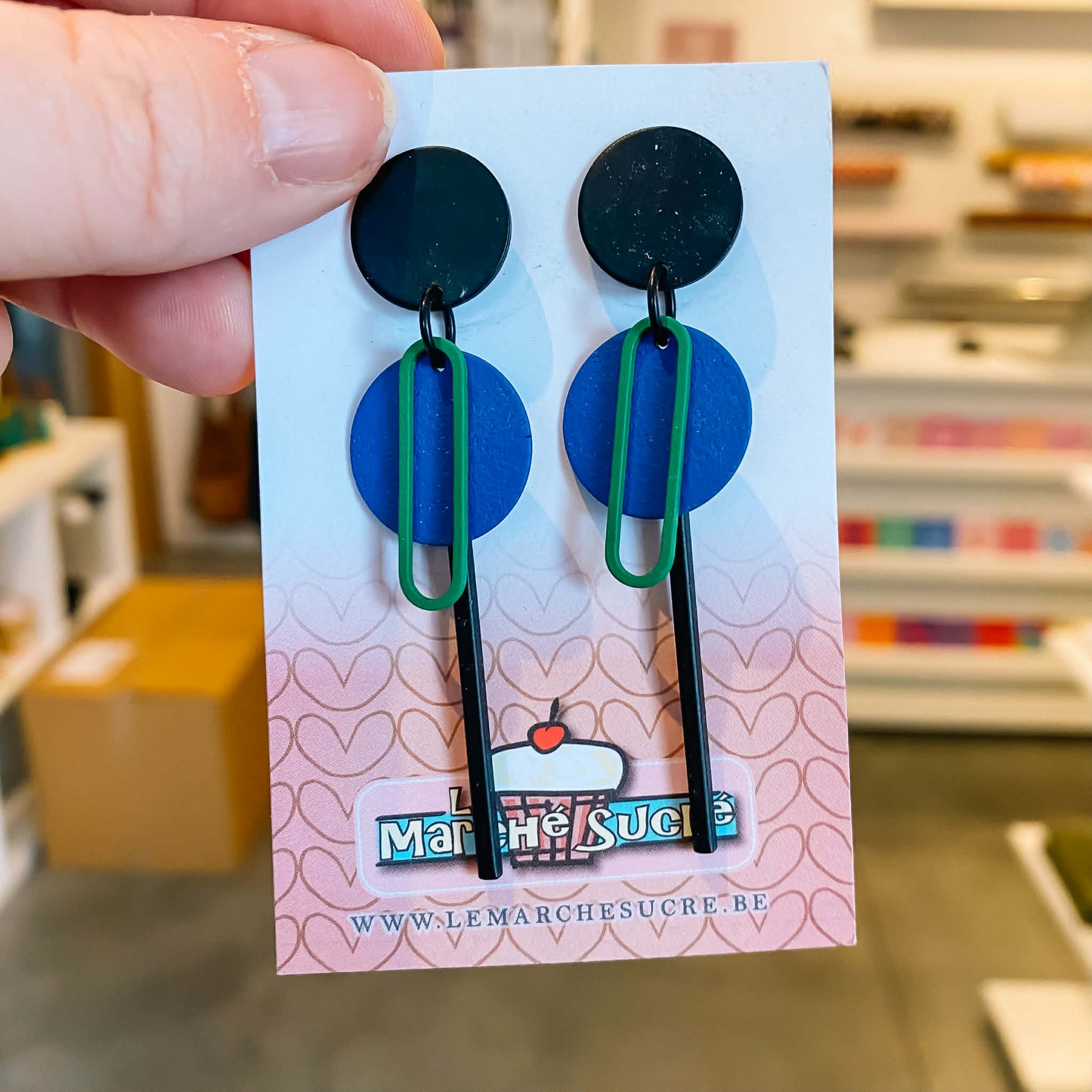 Le marché sucré: oorbellen  - zwart, blauw en groen
