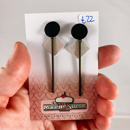 Le marché sucré: oorbellen - zwart, zilver en kaki