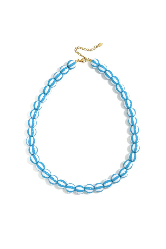 Yehwang: Kralen ketting met gestreepte kralen - blauw
