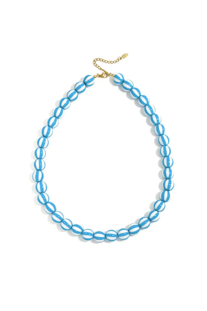 Yehwang: Kralen ketting met gestreepte kralen - blauw