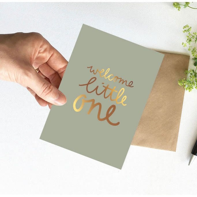 Nynke Ontwerpt: Kaart a6 goudfolie | Welcome little one - Green