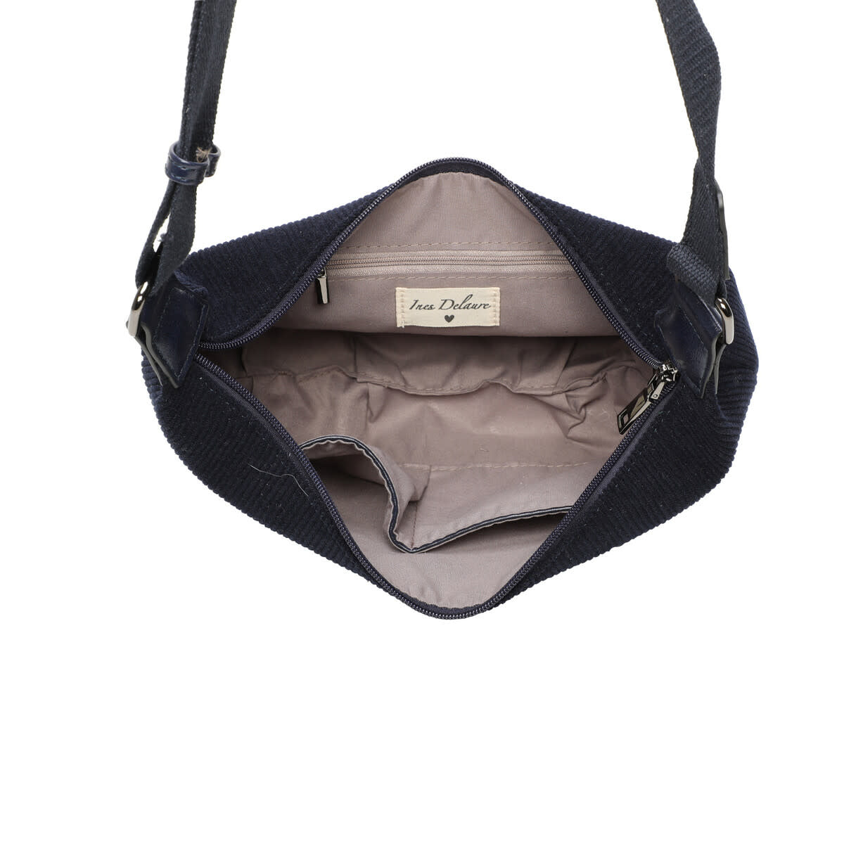 Ines Delaure: handtas schoudertas - cordoruy - donkerblauw