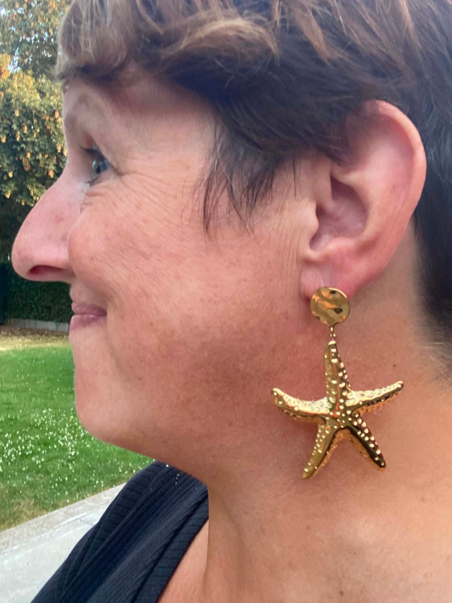 Kannai: Statement oorbellen met zeester in stainless steel - goud