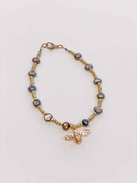 Le marché sucré: Armband goud + grijs + bij