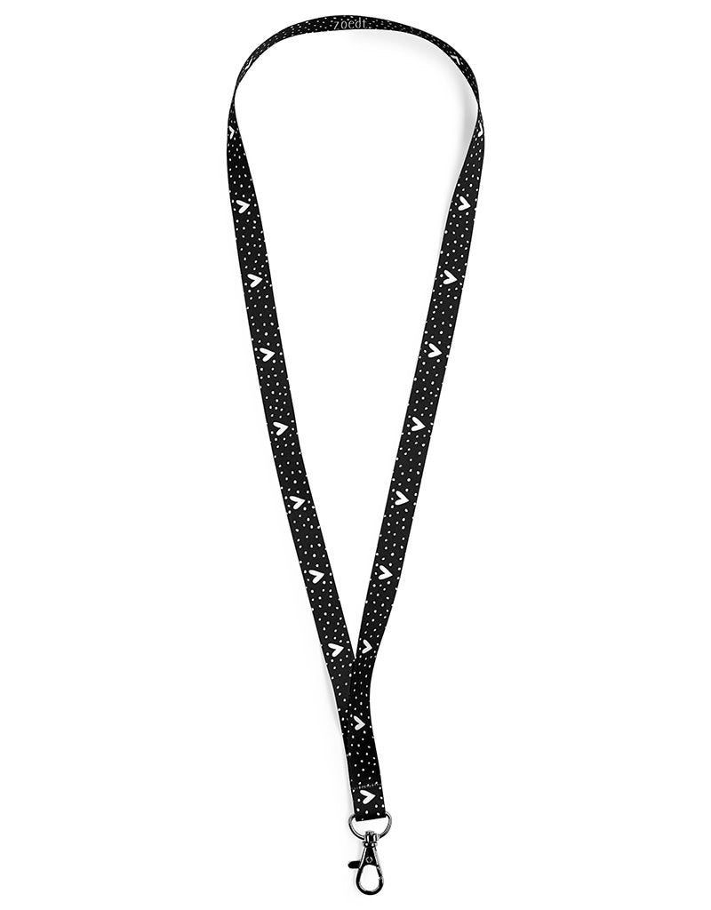 zoedt Keycord/sleutelhanger zwarte dots en hartjes patroon