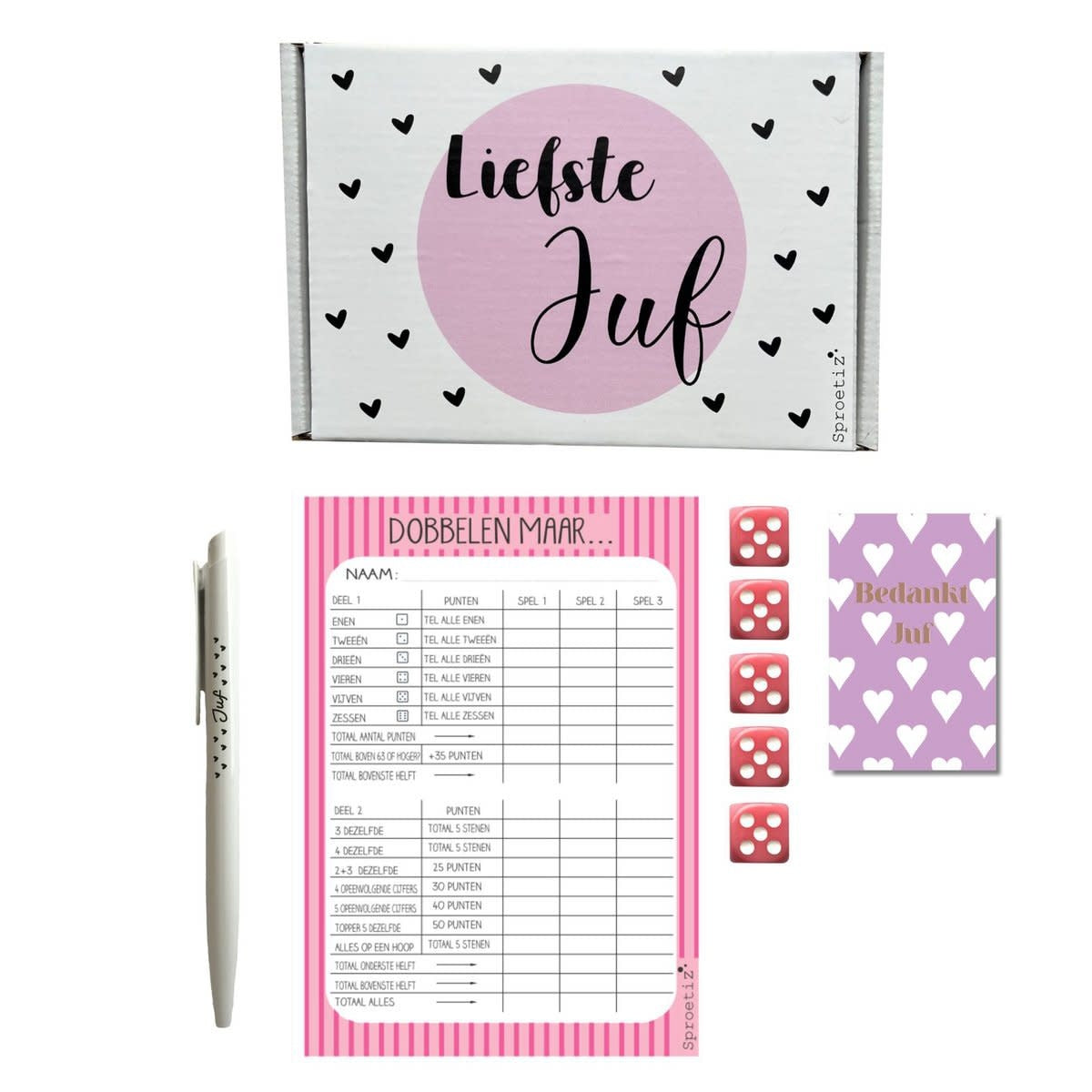 Sproetiz: Cadeaupakket juf - dobbelspel - Liefste juf