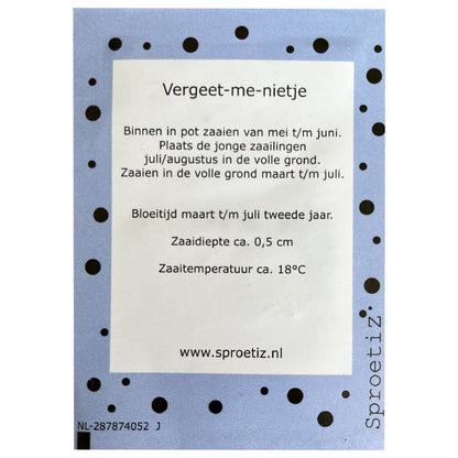 Sproetiz: Zakje bloemzaadjes - vergeet me nietjes - Geniet!