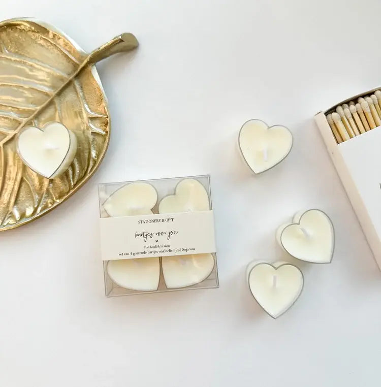 Stationery & gift: Kaarsjes Waxinehartjes creme - hartjes voor jou