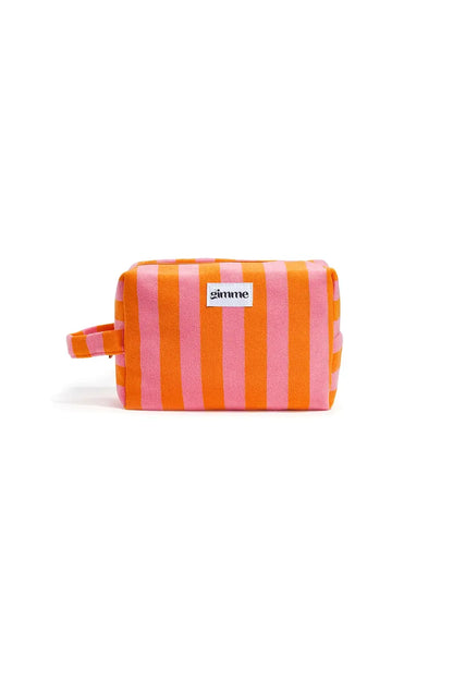 Yehwang: Make-up tasje badstof  met strepen - roze/oranje