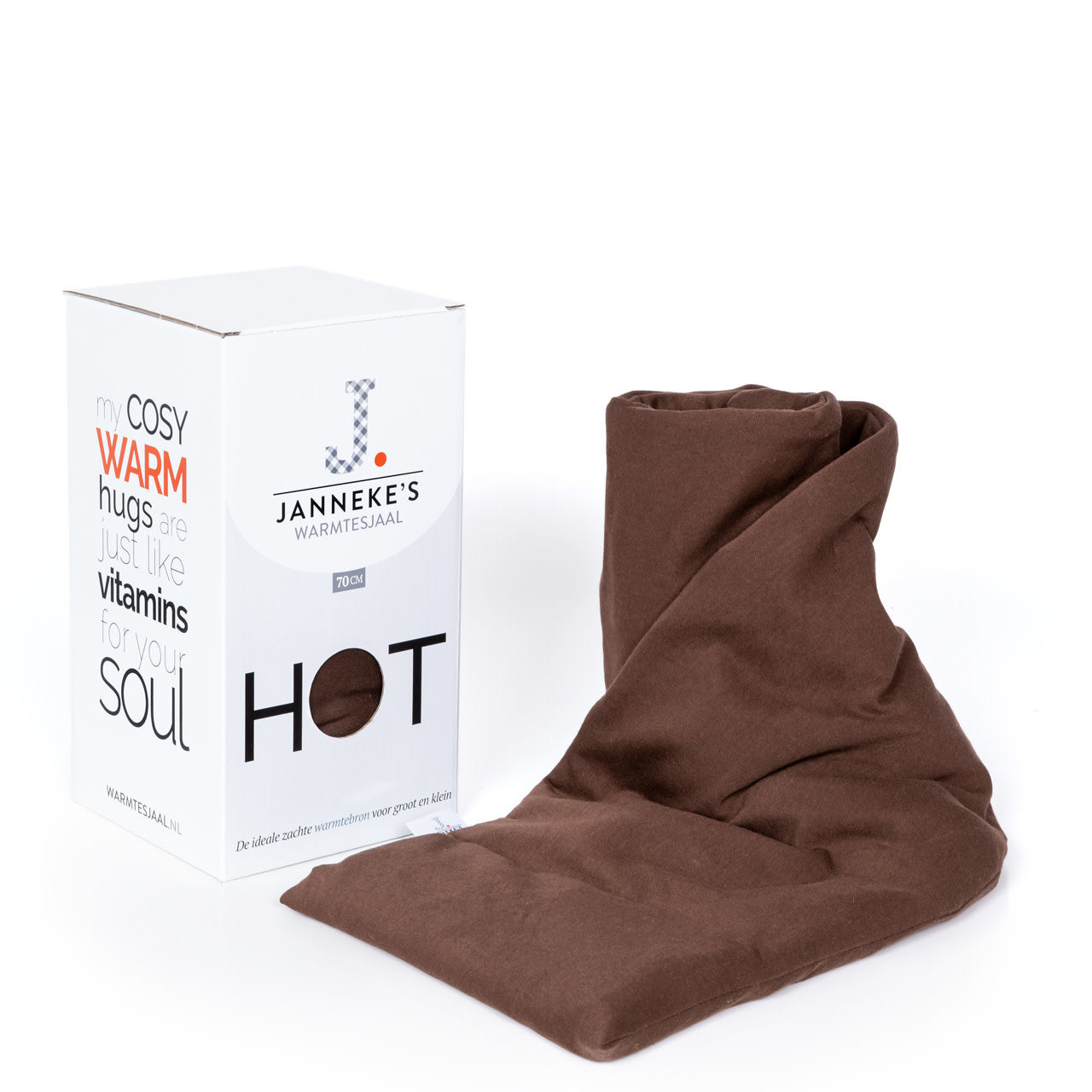 Janneke's Warmtesjaal  jersey chocola  | biologisch lijnzaad