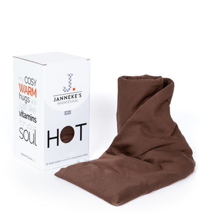 Janneke's Warmtesjaal  jersey chocola  | biologisch lijnzaad