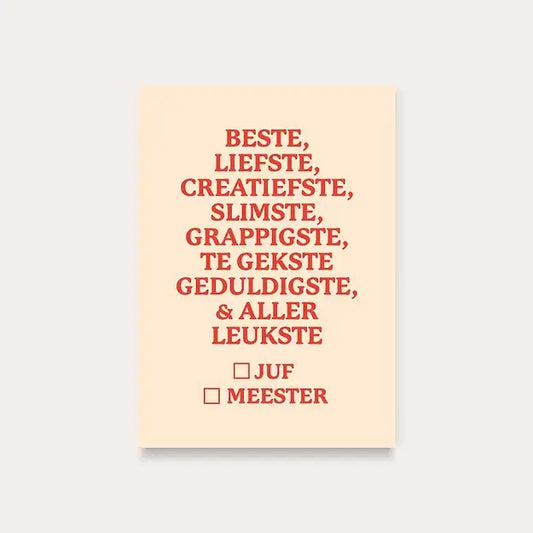 Dequ: kaart a6 - Liefste juf/meester