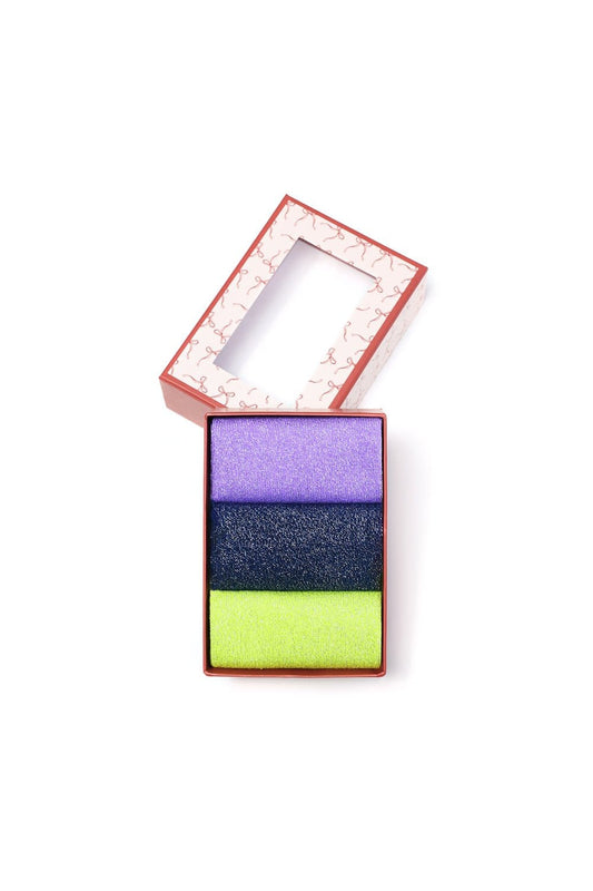 Yehwang: set van 3 paar glitter sokken - paars