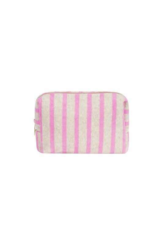 Yehwang: make-up tas badstof - strepen lichtroze en lichtgrijs