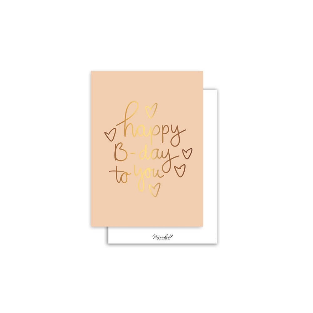 Nynke Ontwerpt: Kaart a6 goudfolie | Happy B-day - oranje