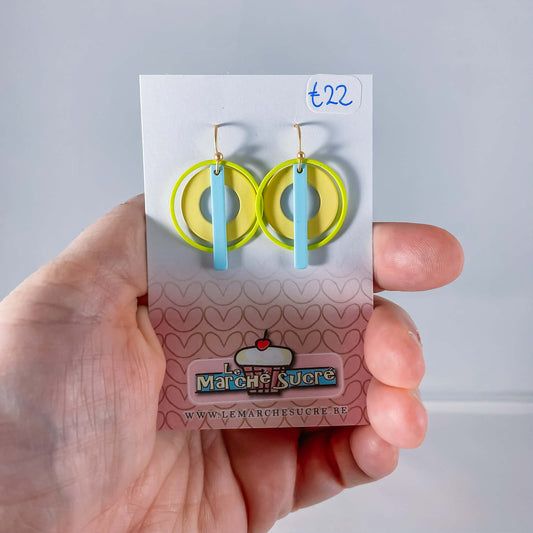 Le marché sucré: oorbellen - lichtgeel, fluo geel en lichtblauw