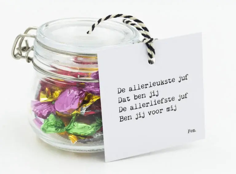 Papierpleziertjes: Potje snoepjes fruitzuurtjes - allerleukste juf