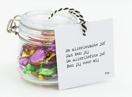 Papierpleziertjes: Potje snoepjes fruitzuurtjes - allerleukste juf