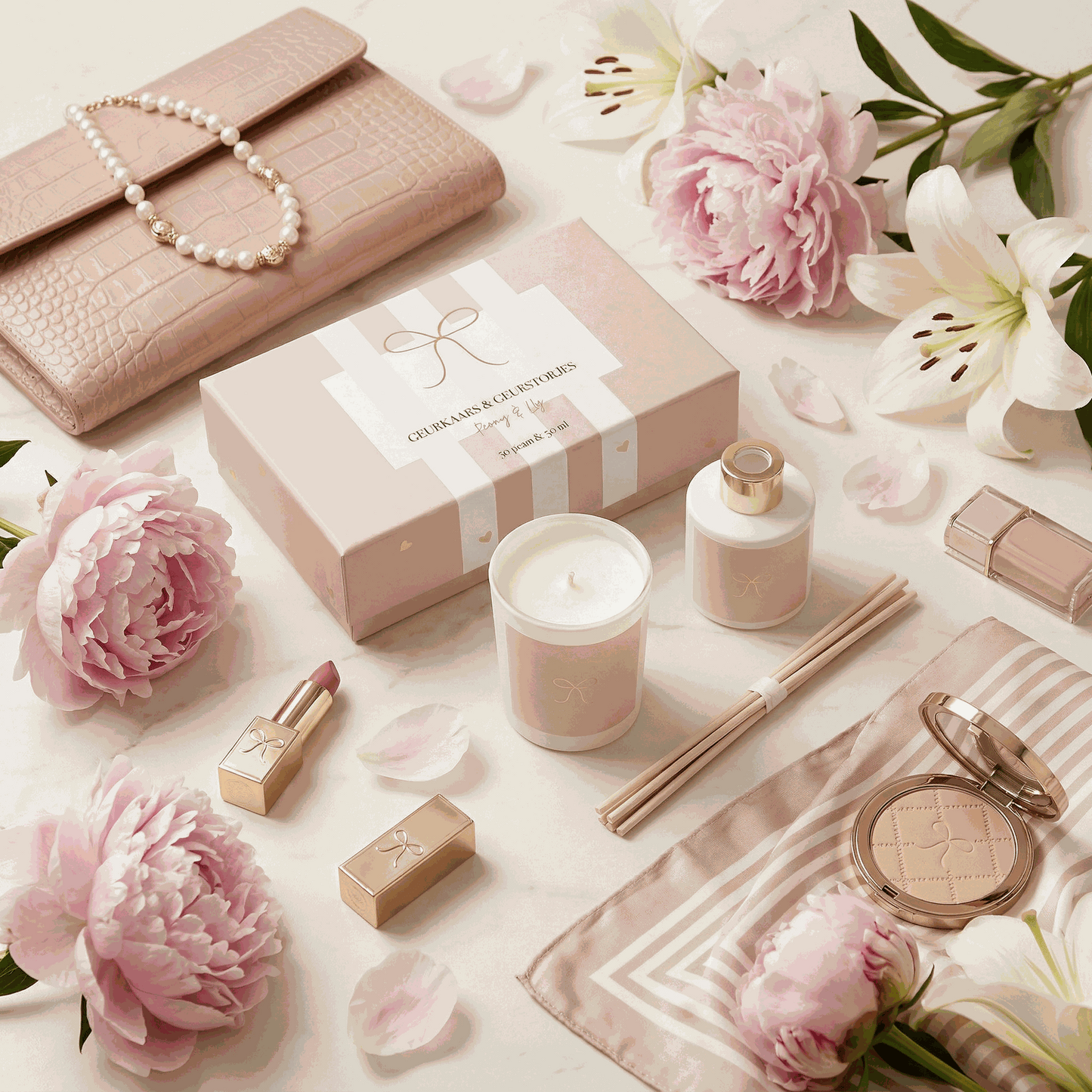 Stationery & gift: Gift Set Beige Kaars & Geurstokjes