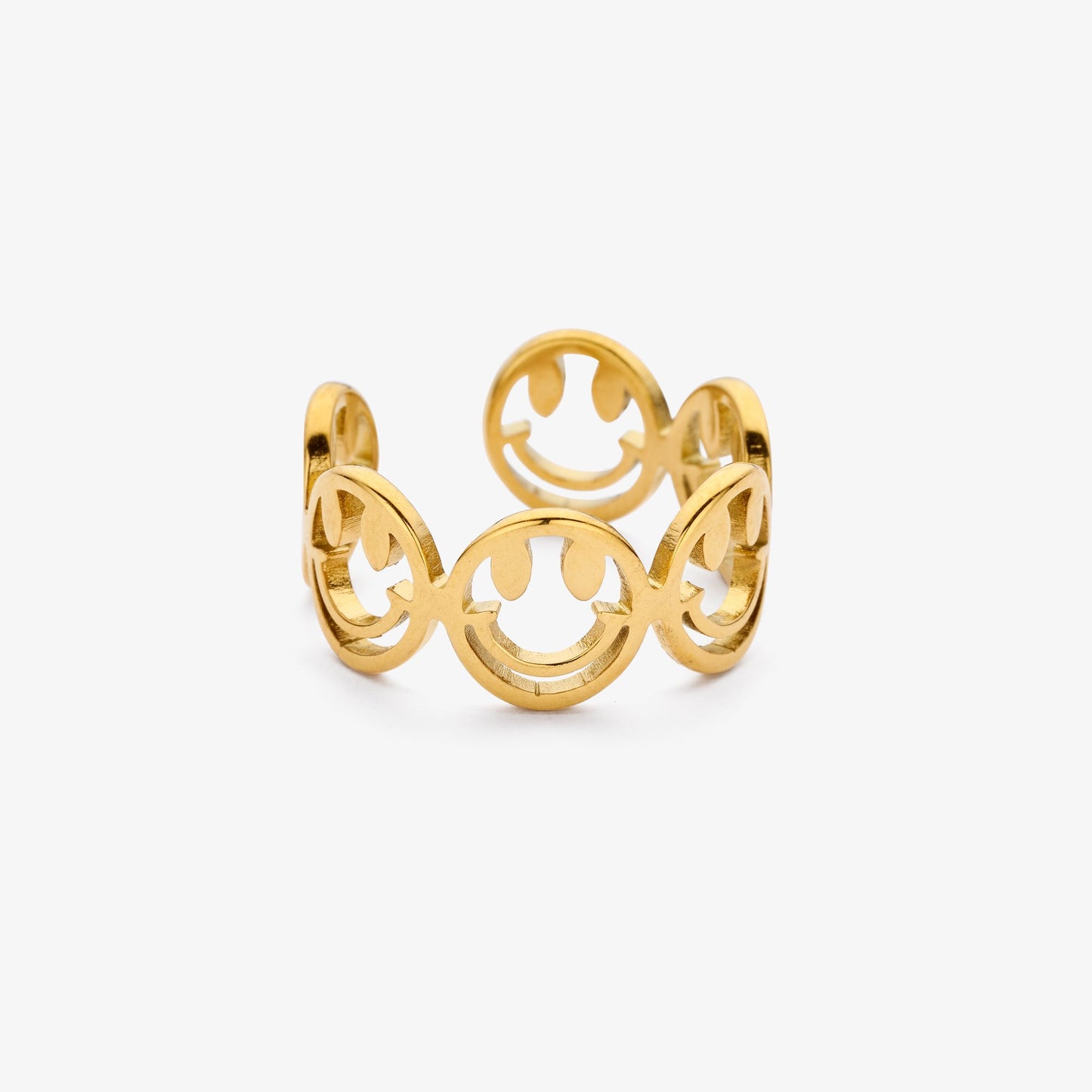 Liet & Joliet: Verstelbare ring met smileys in stainless steel - goud
