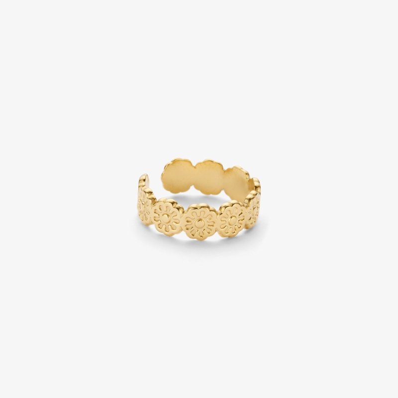 Liet & Joliet: Verstelbare ring met bloemetjesmotief in stainless steel - goud