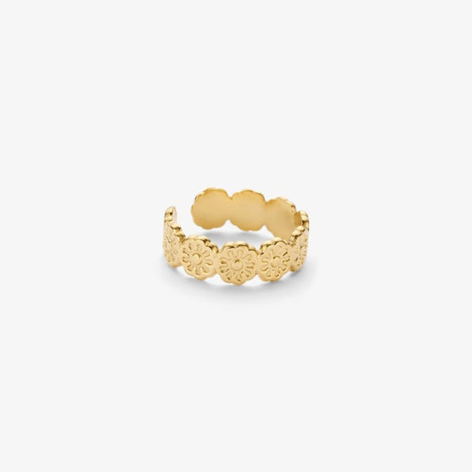 Liet & Joliet: Verstelbare ring met bloemetjesmotief in stainless steel - goud