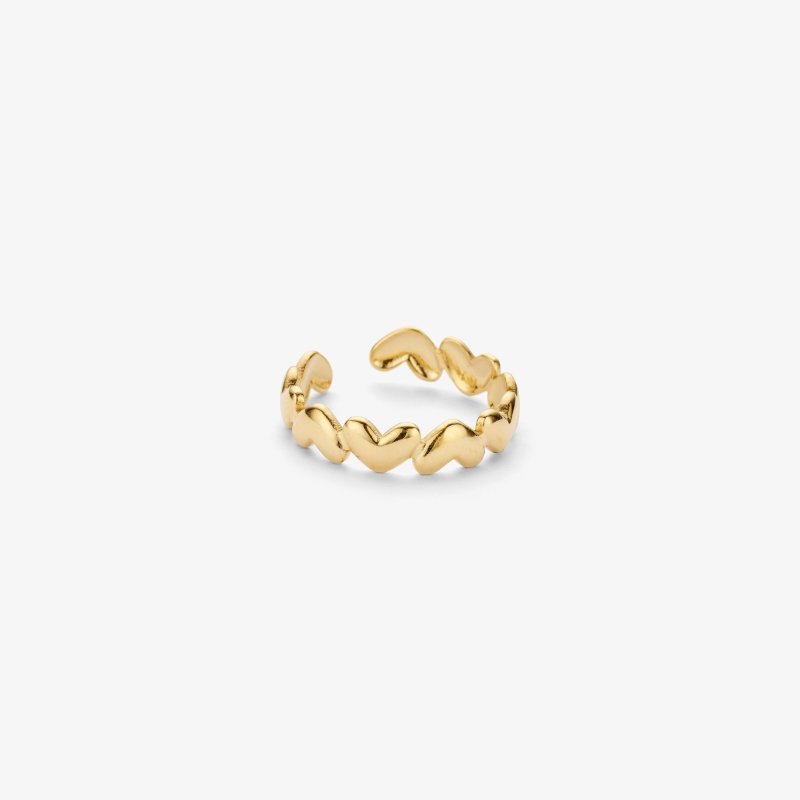 Liet & Joliet: Verstelbare ring met hartjes in stainless steel - goud