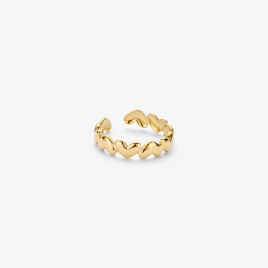 Liet & Joliet: Verstelbare ring met hartjes in stainless steel - goud