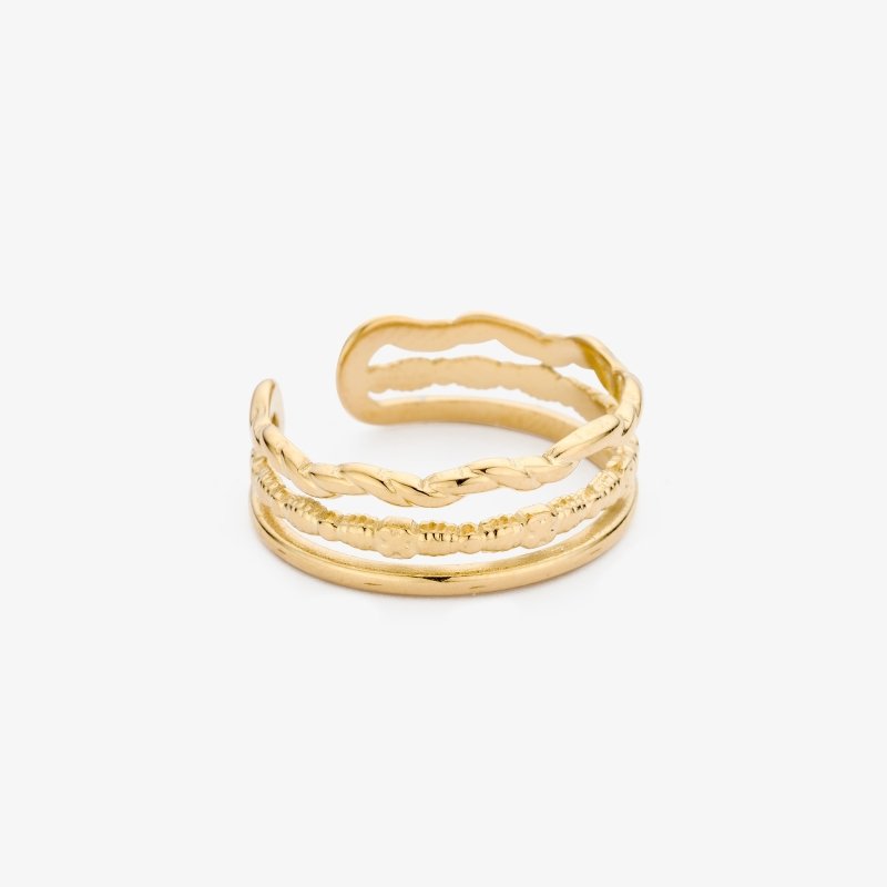 Liet & Joliet: Verstelbare ring met gelaagd design in stainless steel - goud