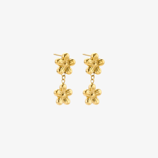 Oorbellen met twee bloemetjes - goud