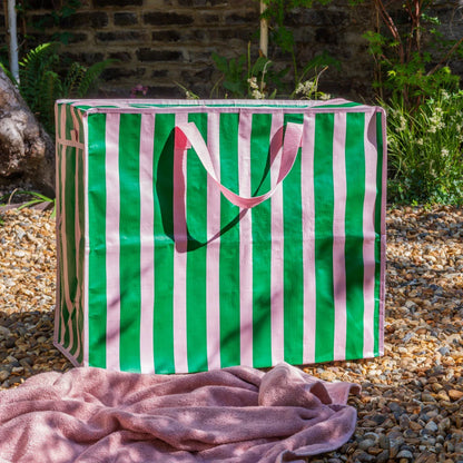 XL zak met rits | groen roze strepen