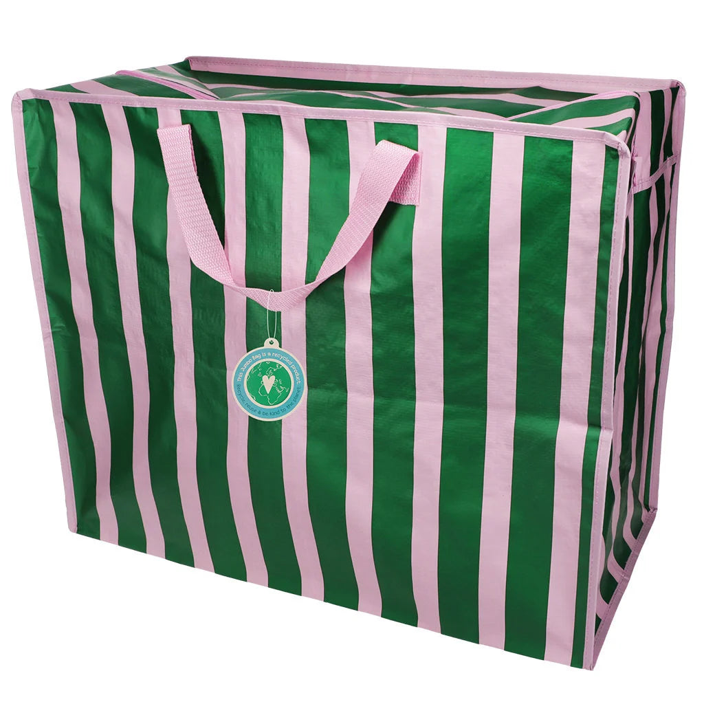 XL zak met rits | groen roze strepen