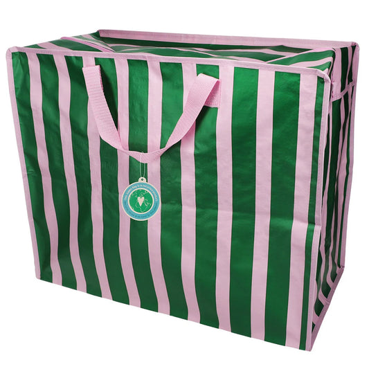 XL zak met rits | groen roze strepen