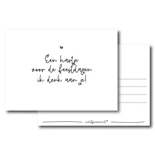 Winkeltje van Anne: kaart a6 - Een hartje voor de feestdagen  ik denk aan je!