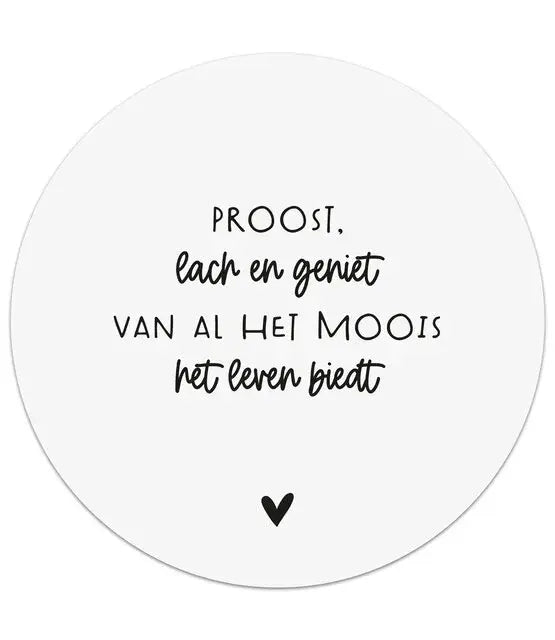 Zoedt: muurcirkel 20 cm wit - Proost, lach en geniet