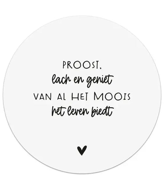 Zoedt: muurcirkel 20 cm wit - Proost, lach en geniet
