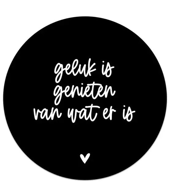 Zoedt: muurcirkel 20 cm - geluk is genieten van wat er is (zwart)