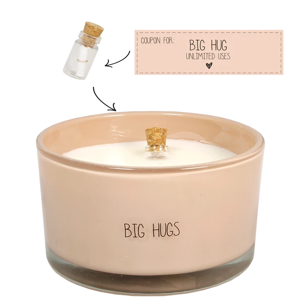 My flame: Flessenpost kaars - Big hugs - Green Tea Time