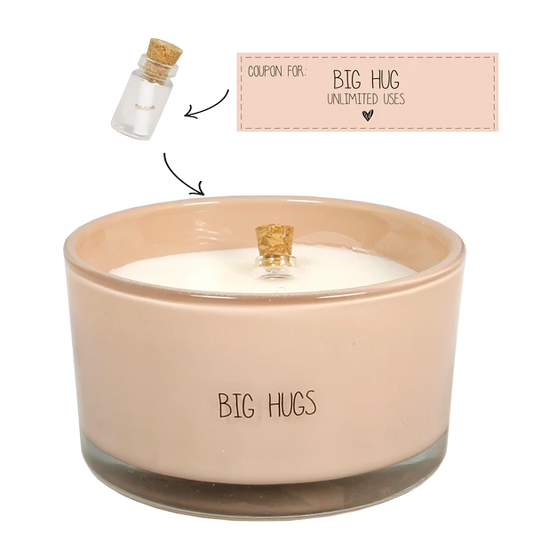 My flame: Flessenpost kaars - Big hugs - Green Tea Time