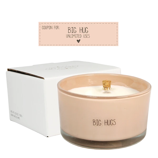 My flame: Flessenpost kaars - Big hugs - Green Tea Time