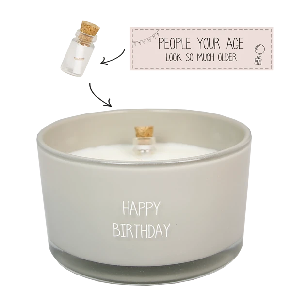 My flame: Flessenpost kaars - happy birthday - fig's delight
