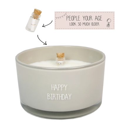 My flame: Flessenpost kaars - happy birthday - fig's delight