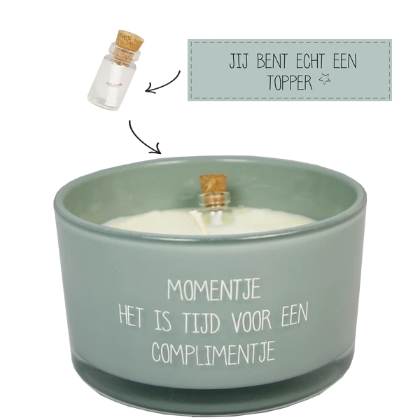 My flame: Flessenpost kaars - momentje. het is tijd voor een complimentje - minty bamboo