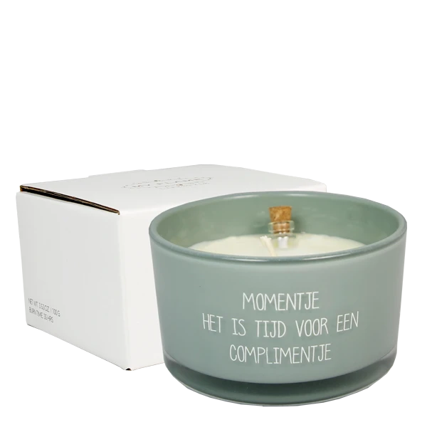 My flame: Flessenpost kaars - momentje. het is tijd voor een complimentje - minty bamboo
