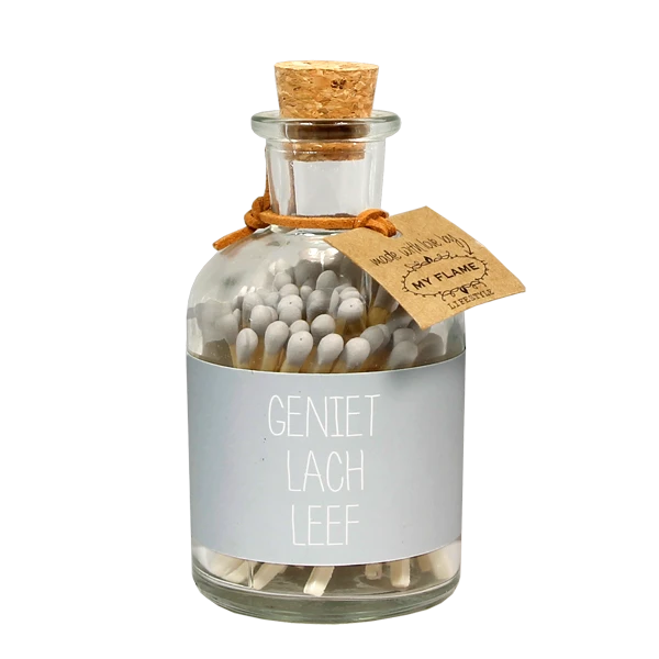 My Flame: Lucifers - grijs - Geniet, lach, leef