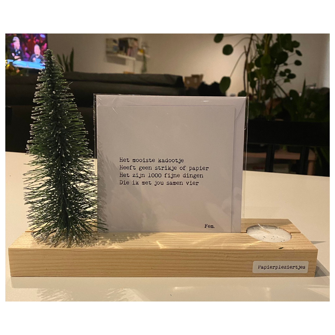 Papierpleziertjes: Plankje, kaars, kaart, kerstboom - mooiste kadootje