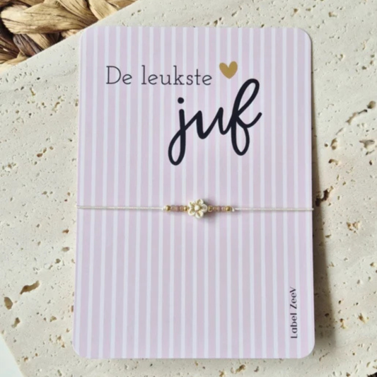 Label ZeeV: De leukste juf kaartje met armbandje